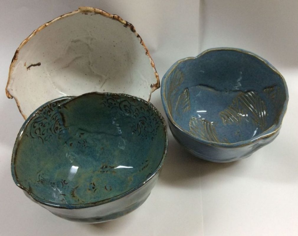 Three clay bowls created by Monika Schaefer