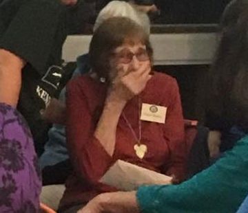 Margrit's reaction upon receiving the Lifetime Membership award.
