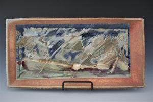 Rectangular tray with colourful glaze painting - Dan Hill