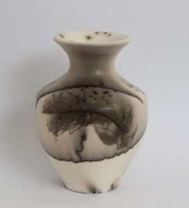 Black & white horsehair raku vase - Anne Young