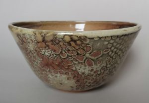 Tall wood fired, scale textured bowl - Ann Randeraad