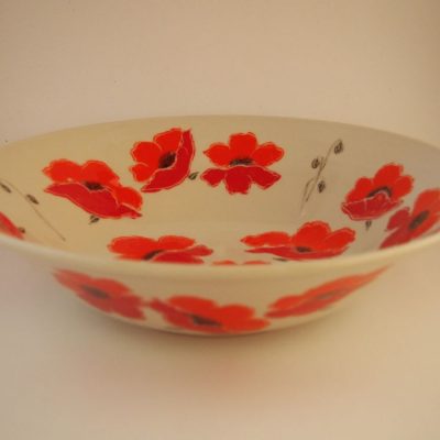 White porcelain bowl painted with red poppies - Priya Harding
