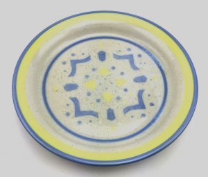 Blue & yellow painted plate - Darlene Malcolm-Moran
