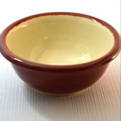 Small bowl with deep red exterior and lip and clear off white interior - Dawn Guillemette