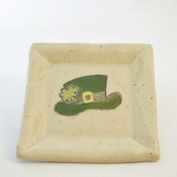 hand built square plate with painted leprechaun hat - Noreen Ogawa