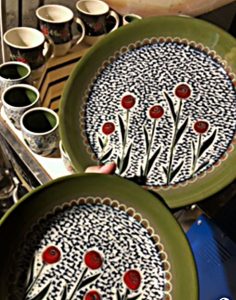 carved plates and mugs fresh out of the kiln - Cathy Allen