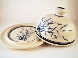 Porcelain butter dish painted with cobalt grains - Priya Harding