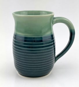 Two toned green mug with throwing lines - Darlene Malcolm Moran