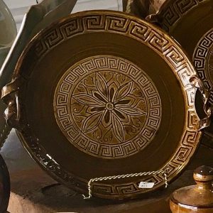 Brown and gold carved large platter with handles in Grecian style - Karina Bates